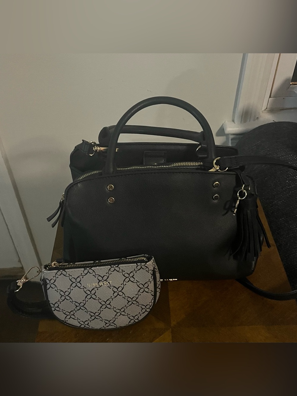 Nine West Black Tote with Monogram Crossbody Pouch - Picture 6 of 9